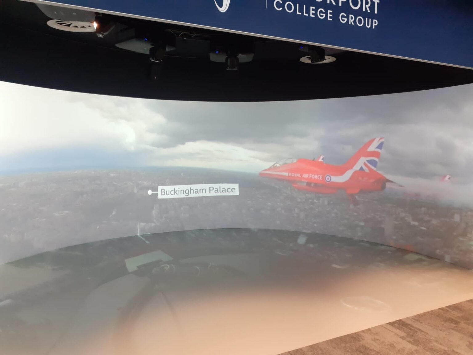 360 CAVE displaying red arrow plane
