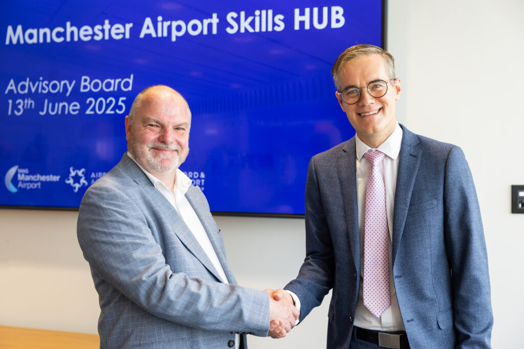 James Scott CEO of TSCG (left) and Chris Woodroofe Managing Director of Manchester Airport (right)